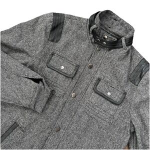 American Breed XL Herringbone Tweed Wool Field Jacket Mens Moto Y2K Biker Street